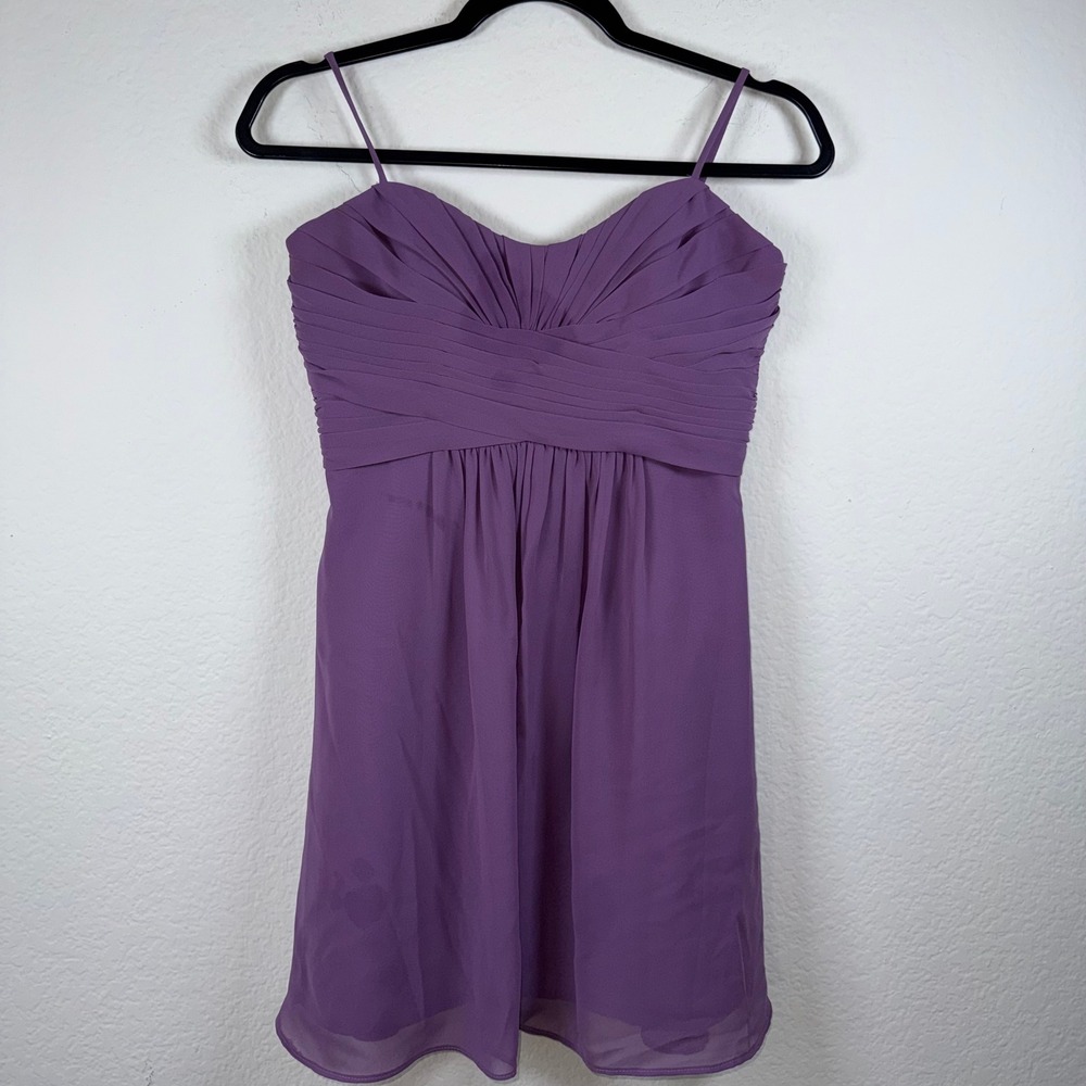 David's Bridal Chiffon Dress Kids Size 14 Purple Pleated Sweetheart Formal